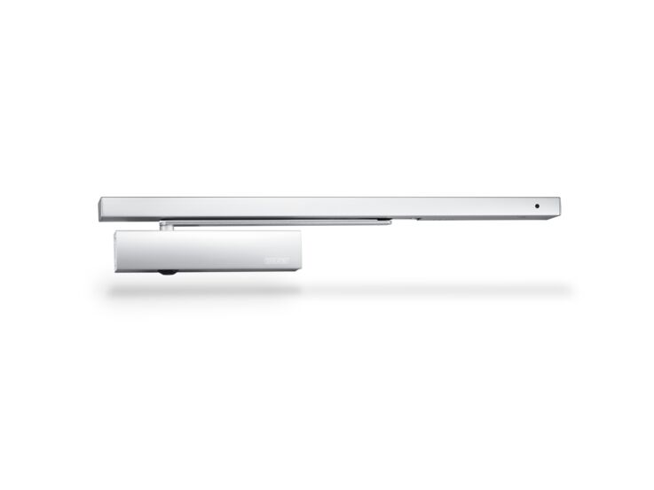 Product shot (72340) - Overhead door closer for 1-leaf doors with electromechanical hold-open device and smoke switch, standard installation on door leaf/opposite hinge side
