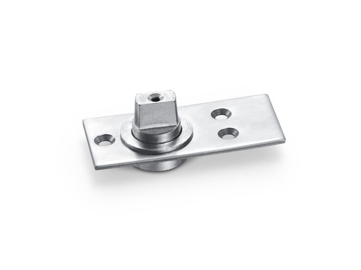 Floor-mounted pivot bearing patch fittings with flat conical spindle 