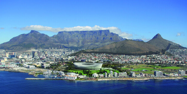 The Cape Town coast and the Cape Town Stadium.